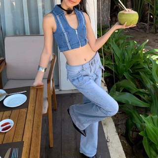 Quần jean nhạt túi bầu