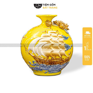Bình hút lộc thuận buồm xuôi gió lọ hoa hút lộc men màu đắp nổi giàu sang phú quý gốm sứ bát tràng