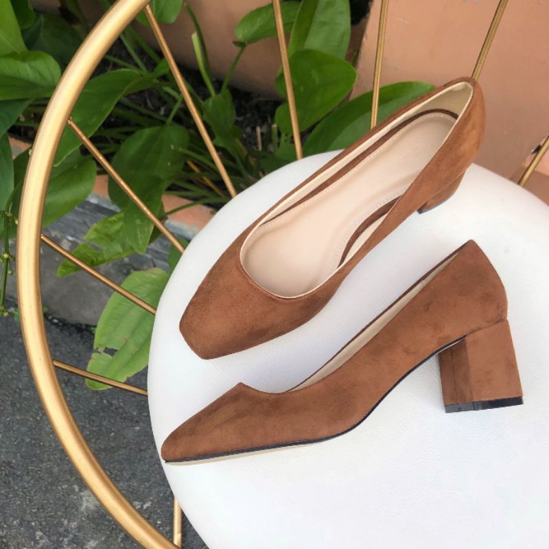 Giày cao gót nữ de vuông 5cm,banh trơn bít mũi vuông bigsize 32-45