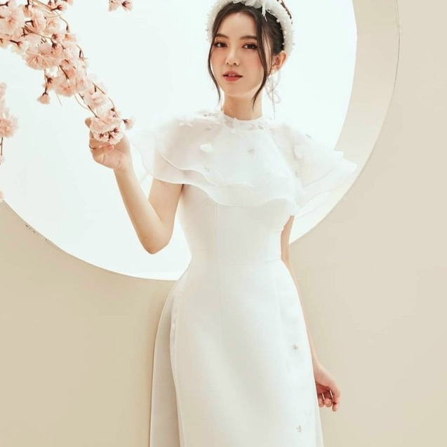 Áo dài cách tân 4 tà tơ sống  cao cấp kèm quần.