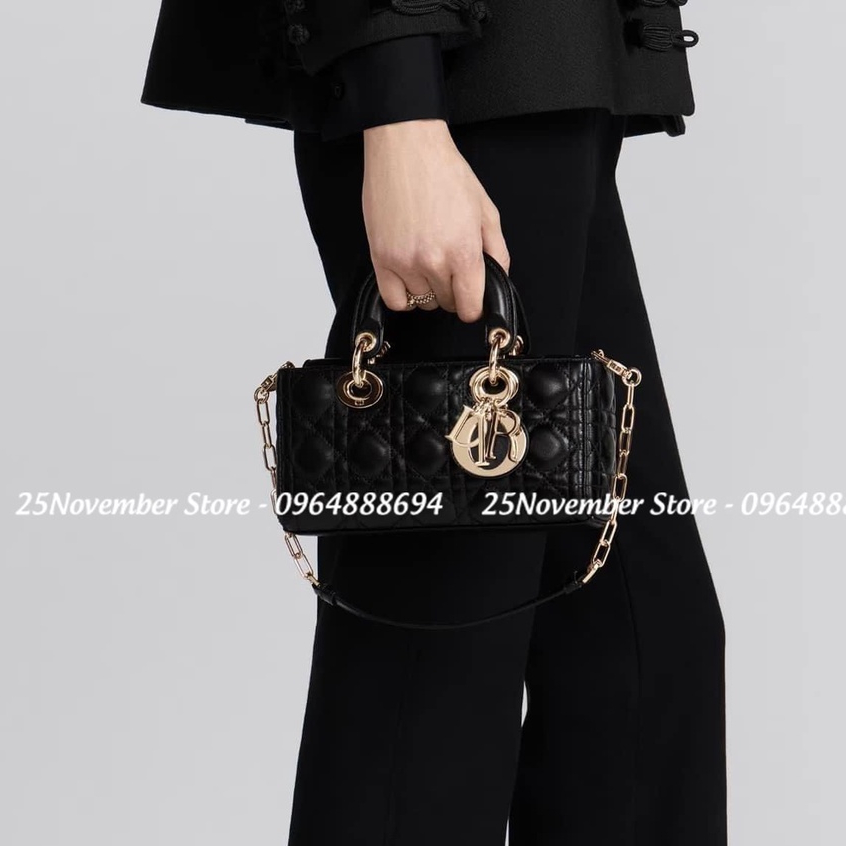 Túi xách D.i. o.-r l.a.d.y Dáng ngang màu đen size 26cm