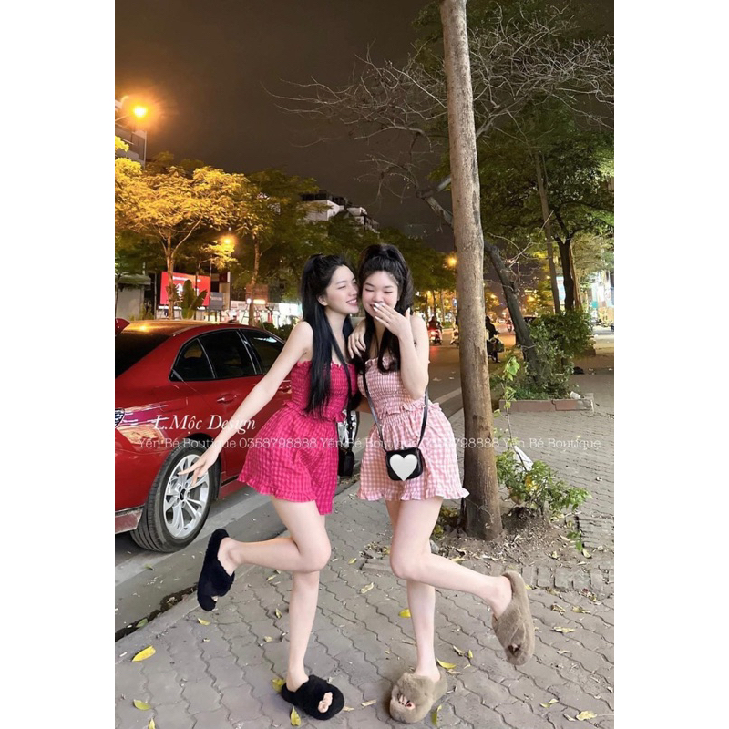 Set Áo Hai Dây Phối Quần Đũi Kẻ Chun Ngực Mã ĐH0228