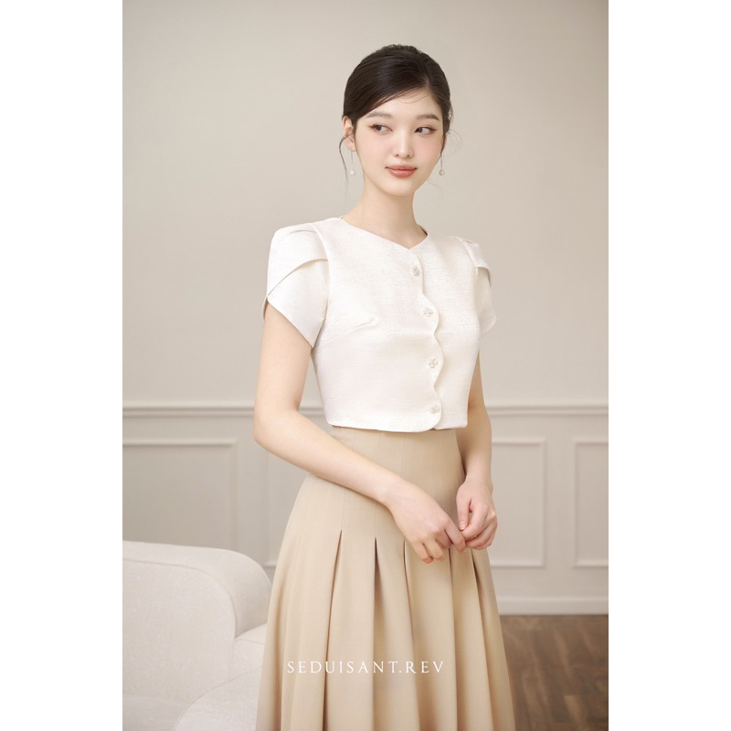 Audrey set- set tafta gấm áo croptop và chân váy ngắn dáng A lượn sóng SEDUISANT.REV