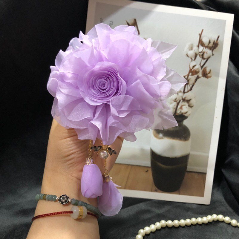 Hoa cài áo handmade cao cấp- Hoa cài váy đầm, dây treo hoa cách điệu- Màu nâu 10cm