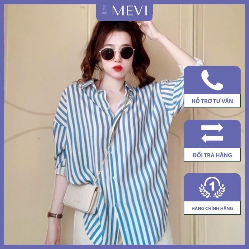 Áo sơ mi nữ dài tay kẻ sọc from rộng thời trang MEVI _A7220