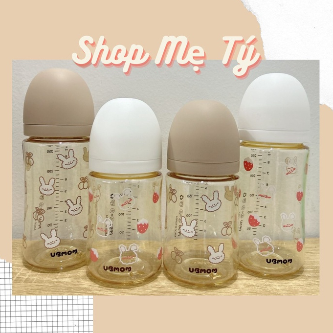 Bình sữa bình ti UBmom họa tiết nội địa Hàn Quốc gắn được núm Moyuum size 200ml/ 280ml