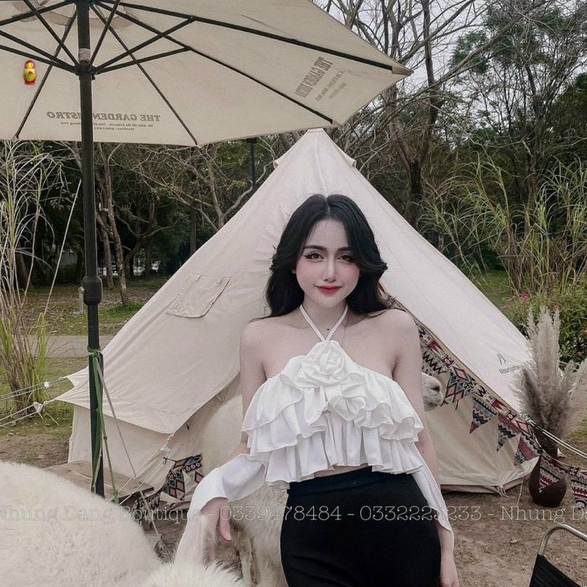 áo yếm tầng phi lụa đính hoa kiểu dây lụa dài 2 bên cực xinh sang chảnh