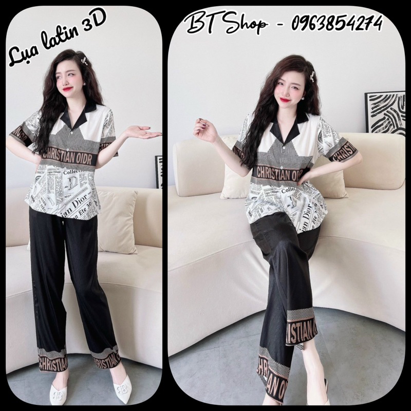 Đồ ngủ mặc nhà pijama lụa hoạ tiết quần dài size <57kg tuỳ chiều cao