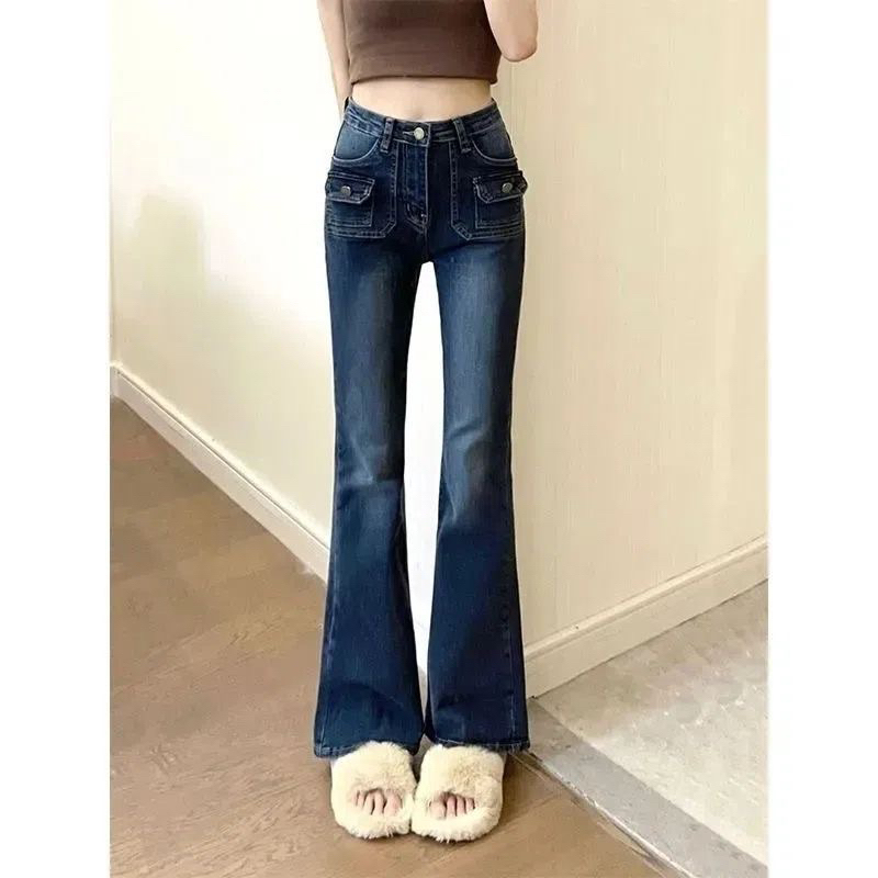 QUẦN JEAN ỐNG LOE TÚI HỘP XANH ĐẬM LƯNG CAO TIỂU THƯ
