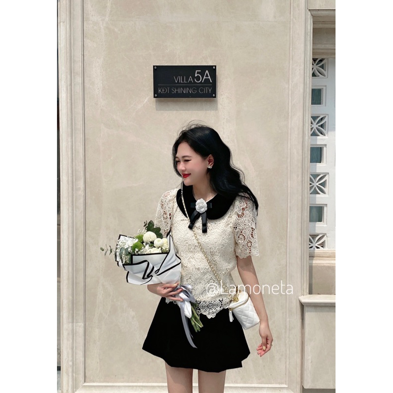 Áo ren be cồ nhung đen tặng kèm nơ hoa trà by La Moneta