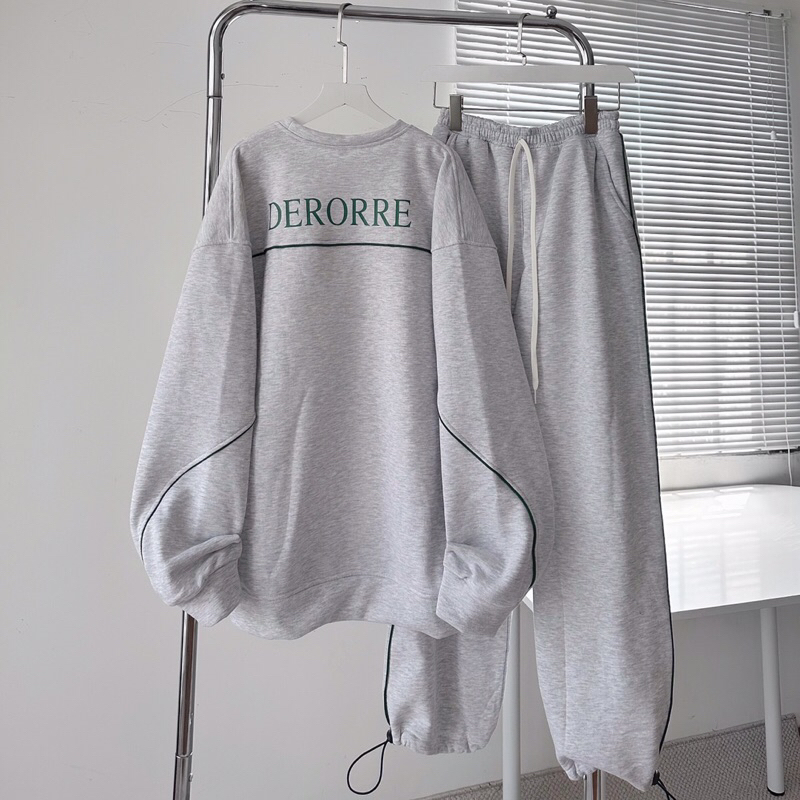 Sét bộ  Sweater nỉ lót bông Derorre Xám tiêu _HT.Store96