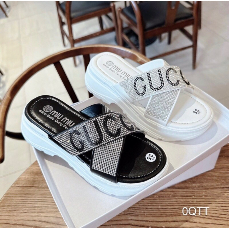 Dép bánh mì đế Pu GUCCcực xinh cao 5cm sáng sang bền đẹp