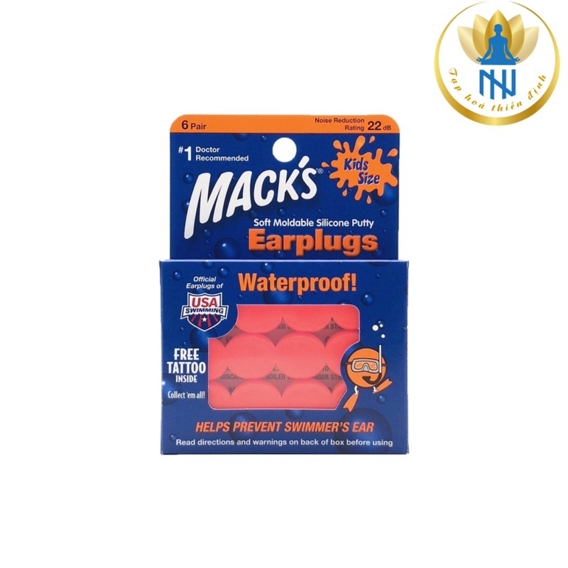 Hộp 6 đôi nút bịt tai chống ồn Mack’s EarPlugs dành cho trẻ em Có thể tái sử dụng