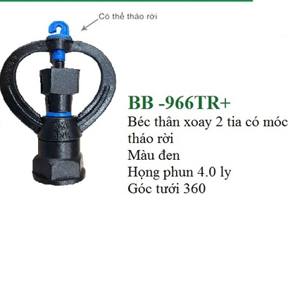 Béc tưới rau BB-966 Thân xoay 2 tia phun mưa lưu lượng 300-450 L/h, Bán kính 4.5-6m