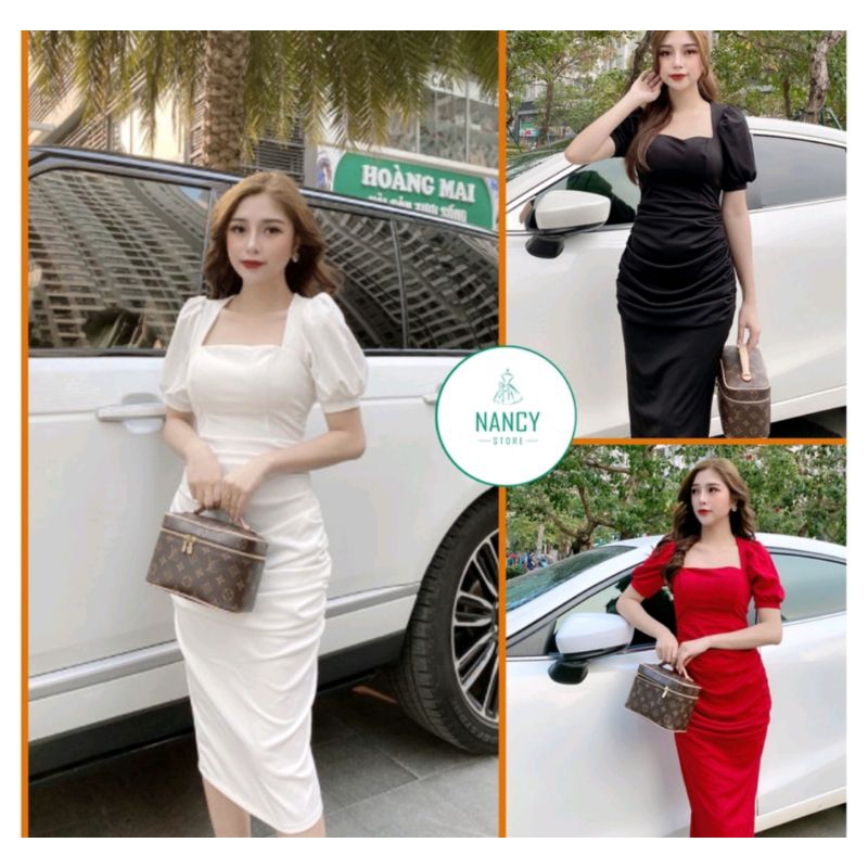 Đầm body nhún vuông