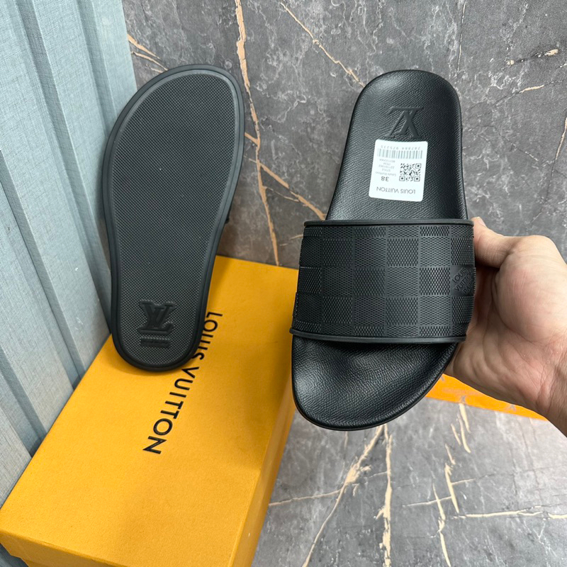 Dép lê nam LV quai da 3 bản màu truyền thống