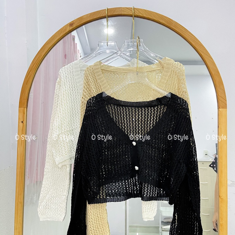 Áo khoác cardigan, áo khoác dệt kim dáng ngắn form rộng gài nút trái tim