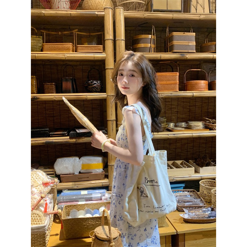 Váy Hoa Nhí 2 Dây, Đầm Nữ Dáng Dài Qua Gối Chiết Eo Nhún Ngực,Váy Thiết Kế Kiểu Hàn Quốc,Váy Đi Biển Mùa Hè