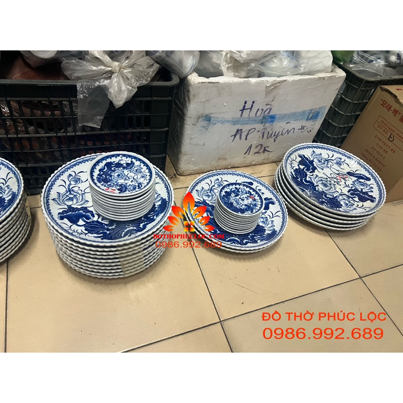 Đĩa thờ men lam 10,12,14,16