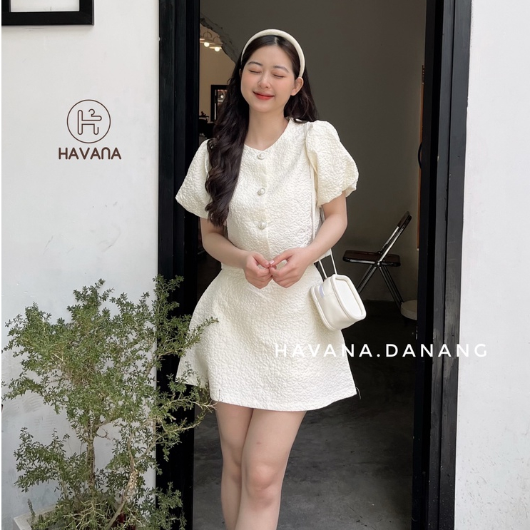 Set áo croptop xốp tay phồng kèm chân váy, set áo kèm chân váy có lớp lót HE69