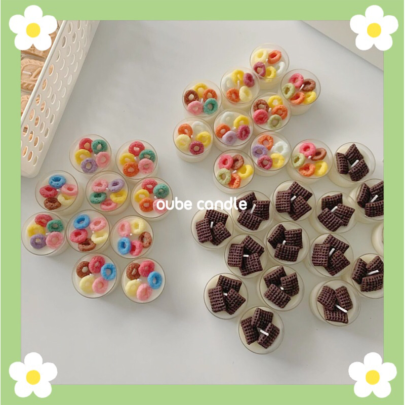 Nến Tealight Tròn Trang Trí Topping Ngũ Cốc Bánh Quy Nến Thơm Pastel Quà Tặng Tinh Dầu Thư Giãn | Oube Candle