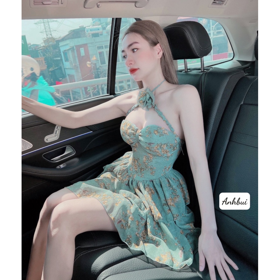 Váy Tơ Màu Xanh Gài Hoa Trước Cổ Xinh Xắn - Đầm Nữ Thời Trang Phong Cách Thướt Tha, Nữ Tính | BigBuy360 - bigbuy360.vn