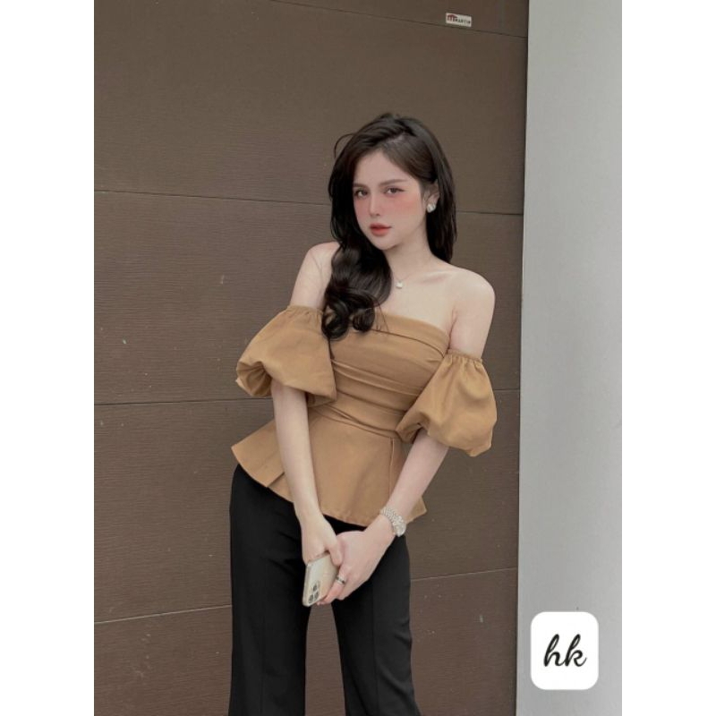 💢Áo trễ vai thô kaki tay bồng bánh bèo❤️❤️