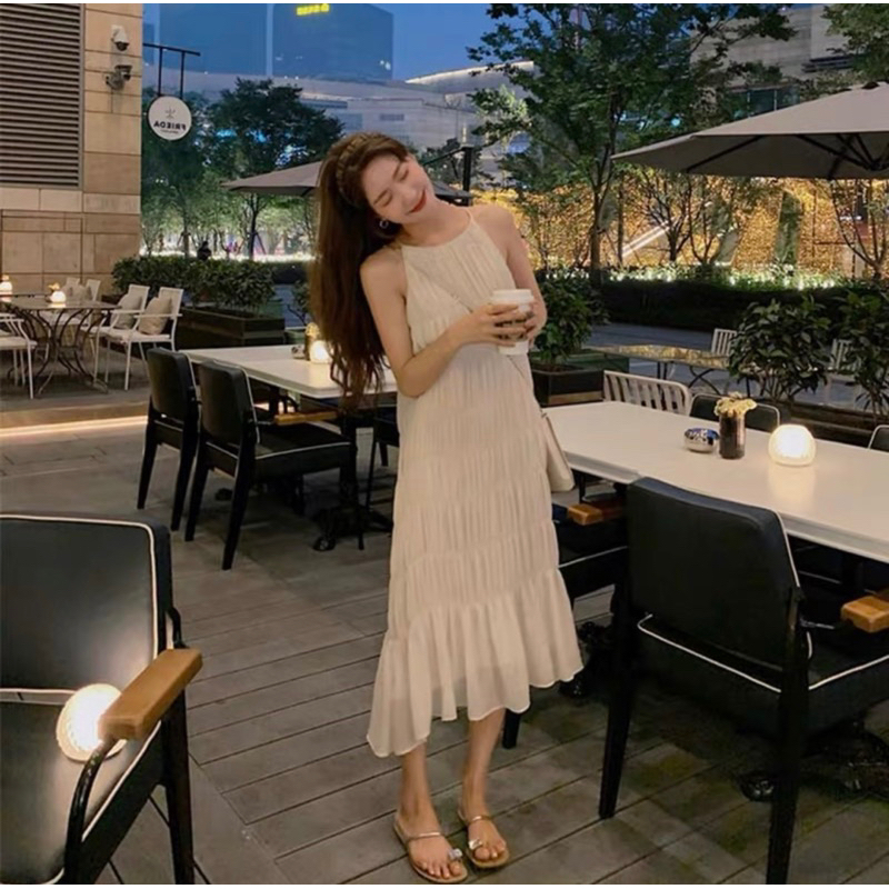 Váy Cổ Yếm Dáng Dài Đi Biển, Dạo Phố, Có Lót, Hàng Quảng Châu Taobao Tuyển Chọn, Lên Dáng Cực Xinh