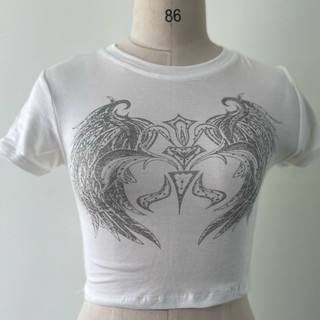 Áo thun croptop in nhũ đôi cánh