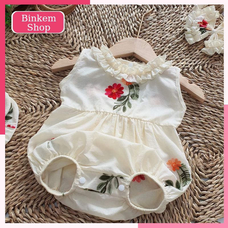 Body Bé Gái Sơ Sinh BINKEMSHOP. Body Đầy Tháng Cho Bé Tặng Kèm Turban và Hài. Bodysuit Cho Bé Sơ Sinh 3-11kg