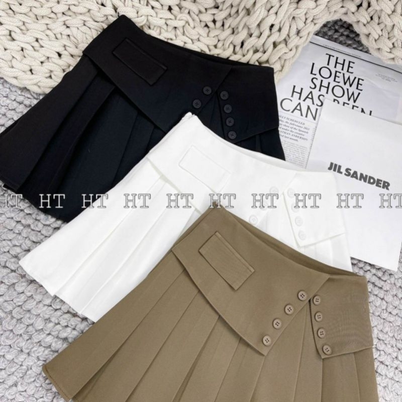 Chân váy xếp ly gập gấu khuy nắp túi hàng QC