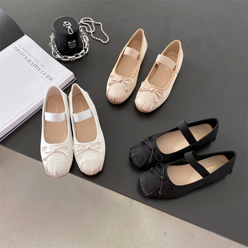 Giày búp bê vải có quai ba lê đế bằng phong cách Balletcore Jennie Backpink - Yannie