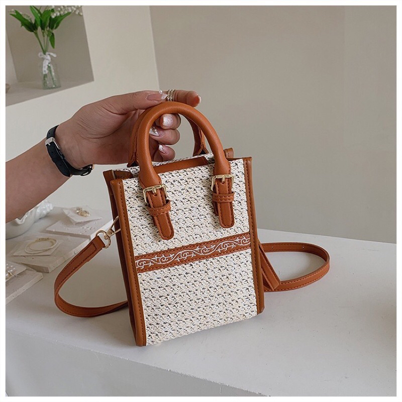 Túi điện thoại Poly quai da hoa văn vintage