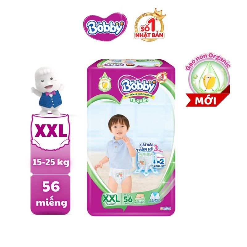 《HCM》TẶNG 8 MIẾNG 🦋 Tã quần Bobby siêu mỏng tinh chất gạo non size M76+8 👉 L68+8 👉 XL62+8 👉 XXL56+6