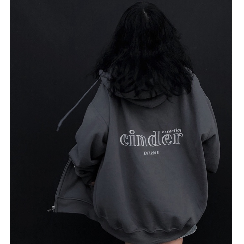 Áo Hoodie Zip Basic Cinder Màu Đen, Áo Hoodie Nam Nữ Form Rộng Local Brand