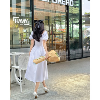 Đầm Tay Phồng Nút Tiểu Thư