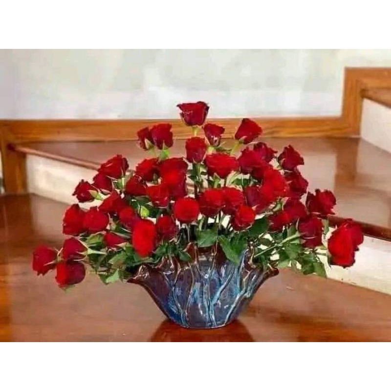Bình hoa decor dáng lá sen - men lam hỏa biến. TẶNG kèm miếng định hình hỗ trợ cắm hoa