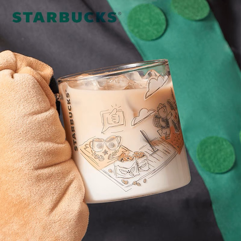 Ly Cà Phê Thủy Tinh Starbucks In Họa Tiết Graffiti Nhiều Màu Sắc