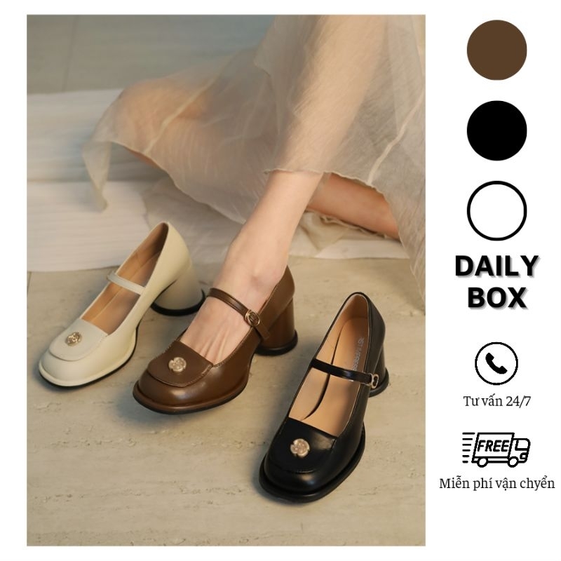 Giày Cao Gót Búp Bê Lolita phối nút hoa hồng dây mảnh đế trụ