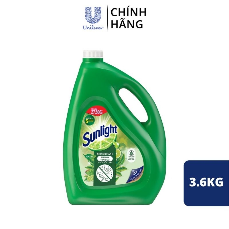 Nước rửa chén Sunlight trà xanh can 3,6kg