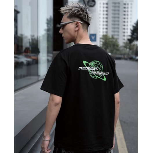 Áo phông nam nữ unisex tay lỡ thun INSIDEMEN form rộng cổ tròn oversize cotton màu đen trắng ITS00503