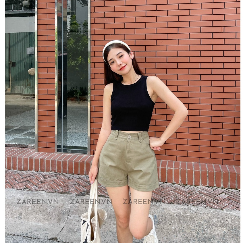 ZAREEN | QUẦN SHORT KAKI ỐNG RỘNG ZAREEN SHO43 XANH RÊU
