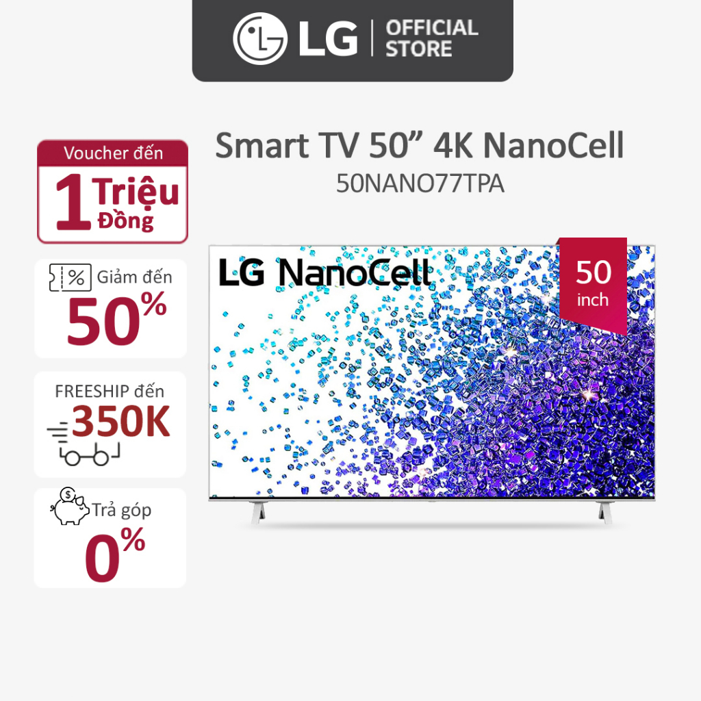 Smart Nanocell Tivi LG 50 Inch 4K 50NANO77TPA ThinQ AI-Model 2021 - Miễn phí lắp đặt