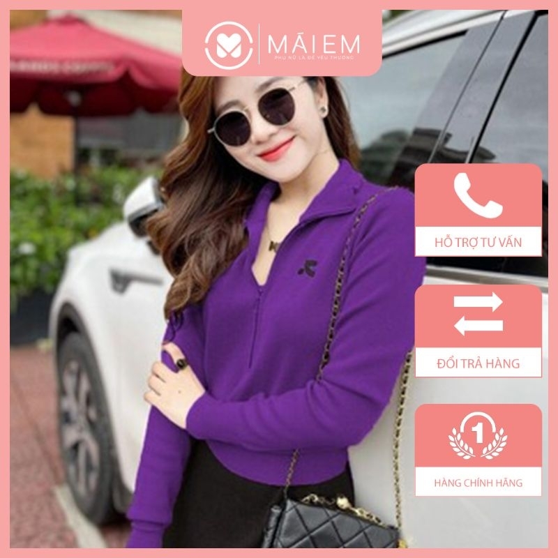 set áo thun dài tay cổ bẻ màu tím phối chân váy đen ( có tách lẻ )_S6145