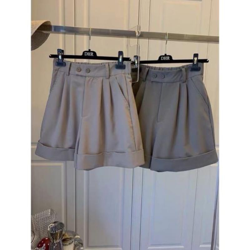 Quần short cạp cao chun sau 2 khuy KH125, quần đùi nữ ống rộng lưng cao gập gấu trẻ trung cho nữ