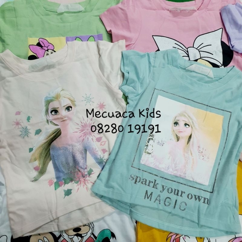 Áo phông cộc tay cotton mềm mịn in hoạt hình, công chúa, mickey cho bé gái