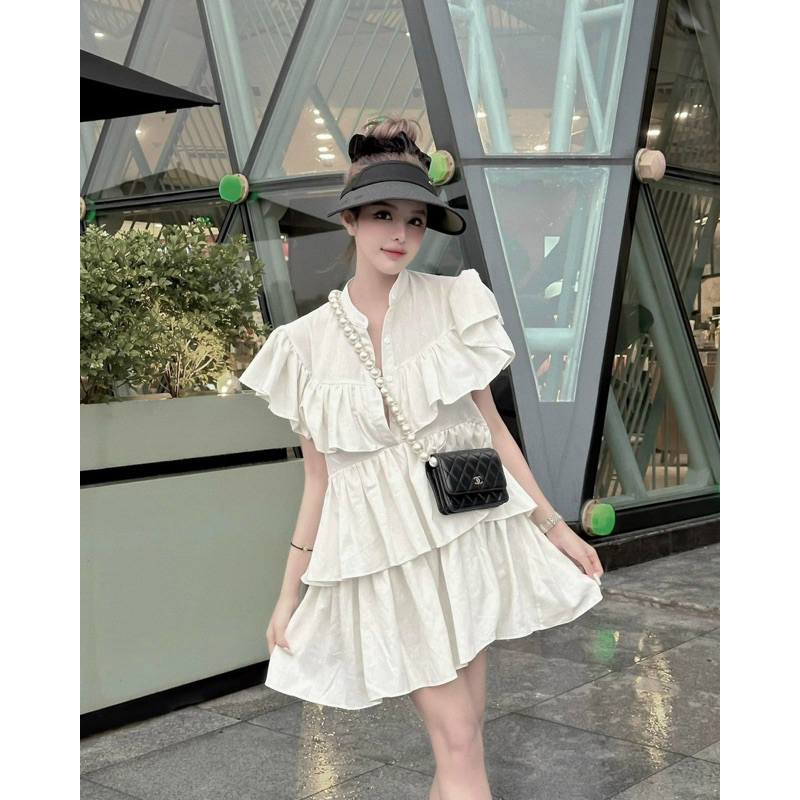 Set Đầm Babidoll Tầng Sát Nách Viền Bèo + Quần Short Đùi