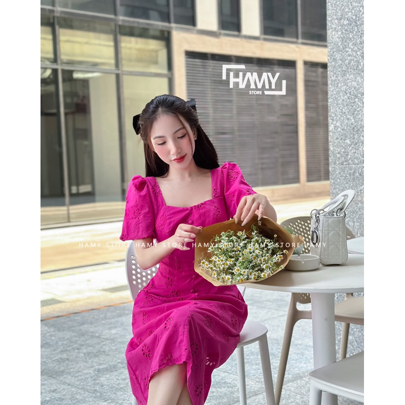 Đầm Tay Phồng Ren Hoa