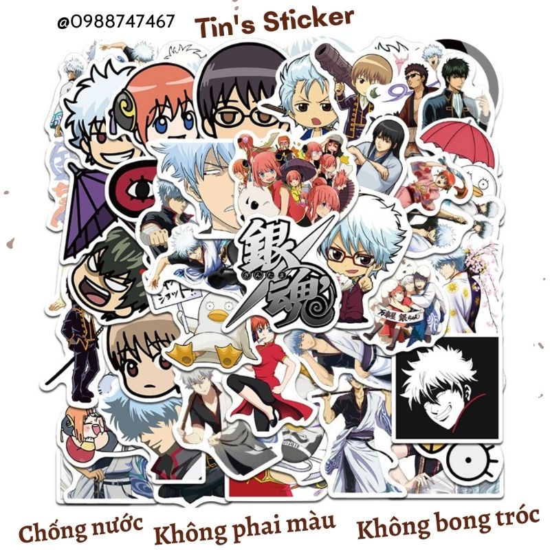 Set combo 50 miếng dán sticker Gintama linh hồn bạc dán nón mũ bảo hiểm laptop vali sổ tay đàn guitar điện thoại tủ lạnh