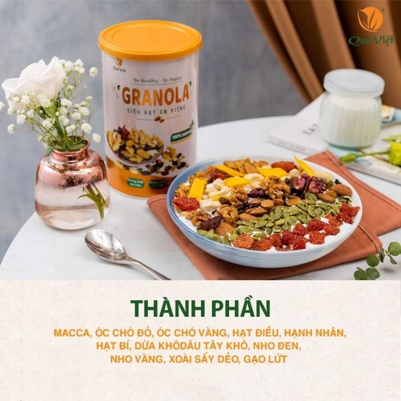 Combo 2 Hộp Granola siêu hạt ăn kiêng Quê Việt 500 gam/ hộp